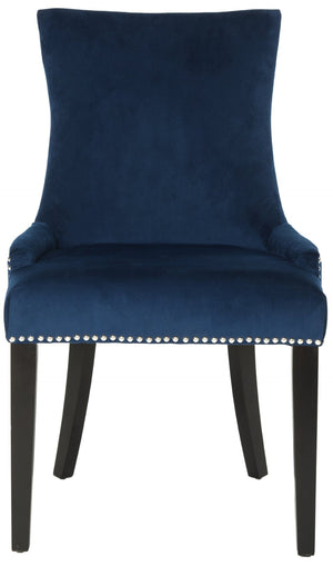 Safavieh LESTER Dining Chair Set of Two - Elegant Ergonomic Design with Brass Accents for Modern Dining Spaces Navy MCR4709L-SET2
