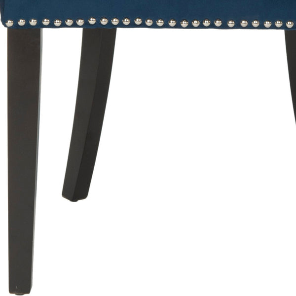 Safavieh LESTER Dining Chair Set of Two - Elegant Ergonomic Design with Brass Accents for Modern Dining Spaces Navy MCR4709L-SET2