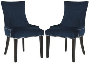 Safavieh LESTER Dining Chair Set of Two - Elegant Ergonomic Design with Brass Accents for Modern Dining Spaces Navy MCR4709L-SET2