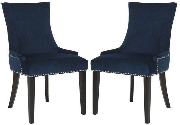 Safavieh LESTER Dining Chair Set of Two - Elegant Ergonomic Design with Brass Accents for Modern Dining Spaces Navy MCR4709L-SET2