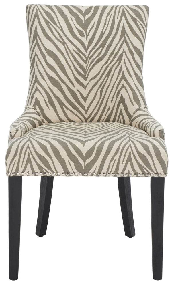 Safavieh LESTER Dining Chair Set of 2 - Grey Zebra Upholstery with Espresso Legs & Elegant Contemporary Design MCR4709Q-SET2