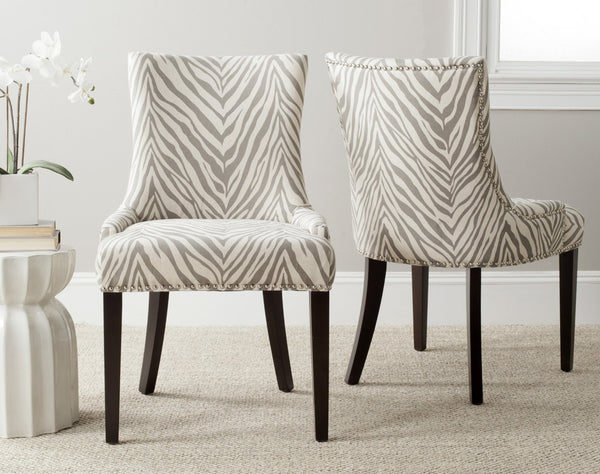 Safavieh LESTER Dining Chair Set of 2 - Grey Zebra Upholstery with Espresso Legs & Elegant Contemporary Design MCR4709Q-SET2