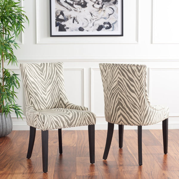 Safavieh LESTER Dining Chair Set of 2 - Grey Zebra Upholstery with Espresso Legs & Elegant Contemporary Design MCR4709Q-SET2