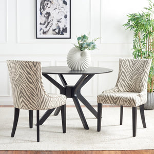 Safavieh LESTER Dining Chair Set of 2 - Grey Zebra Upholstery with Espresso Legs & Elegant Contemporary Design MCR4709Q-SET2
