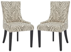 Safavieh LESTER Dining Chair Set of 2 - Grey Zebra Upholstery with Espresso Legs & Elegant Contemporary Design MCR4709Q-SET2
