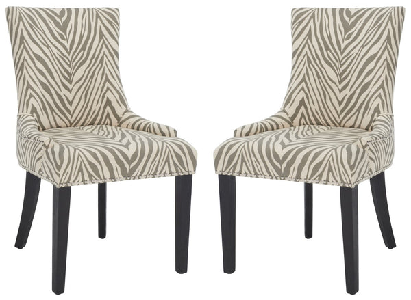 Safavieh LESTER Dining Chair Set of 2 - Grey Zebra Upholstery with Espresso Legs & Elegant Contemporary Design MCR4709Q-SET2