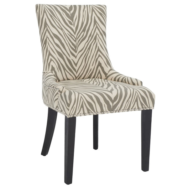 Safavieh LESTER Dining Chair Set of 2 - Grey Zebra Upholstery with Espresso Legs & Elegant Contemporary Design MCR4709Q-SET2
