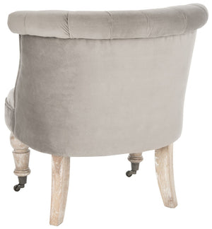 Safavieh Carlin Tufted Chair - Elegant English-Inspired Accent With Mushroom Taupe Cotton & Caster Legs MCR4711C