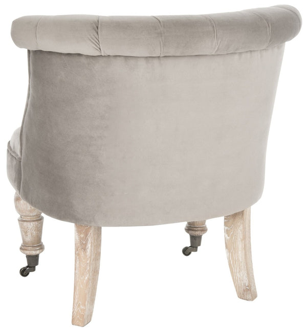 Safavieh Carlin Tufted Chair - Elegant English-Inspired Accent With Mushroom Taupe Cotton & Caster Legs MCR4711C