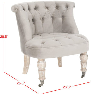 Safavieh Carlin Tufted Chair - Elegant English-Inspired Accent With Mushroom Taupe Cotton & Caster Legs MCR4711C