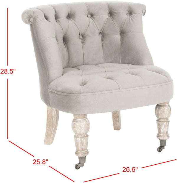 Safavieh Carlin Tufted Chair - Elegant English-Inspired Accent With Mushroom Taupe Cotton & Caster Legs MCR4711C