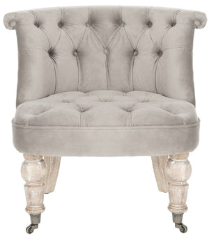 Safavieh Carlin Tufted Chair - Elegant English-Inspired Accent With Mushroom Taupe Cotton & Caster Legs MCR4711C