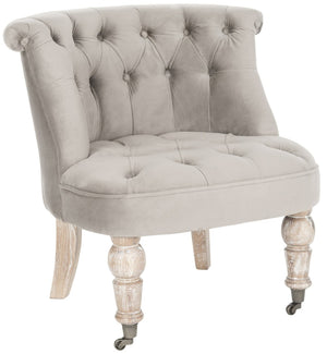 Safavieh Carlin Tufted Chair - Elegant English-Inspired Accent With Mushroom Taupe Cotton & Caster Legs MCR4711C