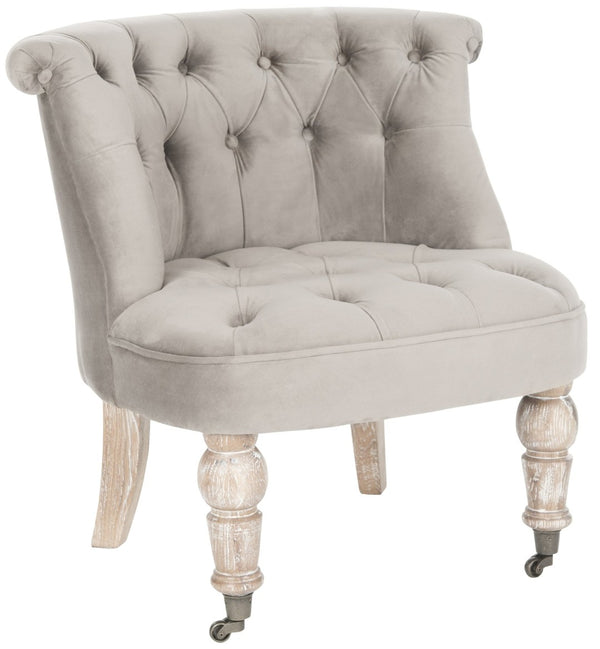 Safavieh Carlin Tufted Chair - Elegant English-Inspired Accent With Mushroom Taupe Cotton & Caster Legs MCR4711C
