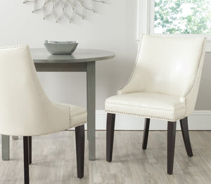 Safavieh AFTON Side Chairs - Elegant Upholstered Dining Seating with Nailhead Trim & Espresso Birch Legs Flat Cream MCR4715D-SET2