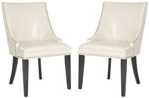 Safavieh AFTON Side Chairs - Elegant Upholstered Dining Seating with Nailhead Trim & Espresso Birch Legs Flat Cream MCR4715D-SET2