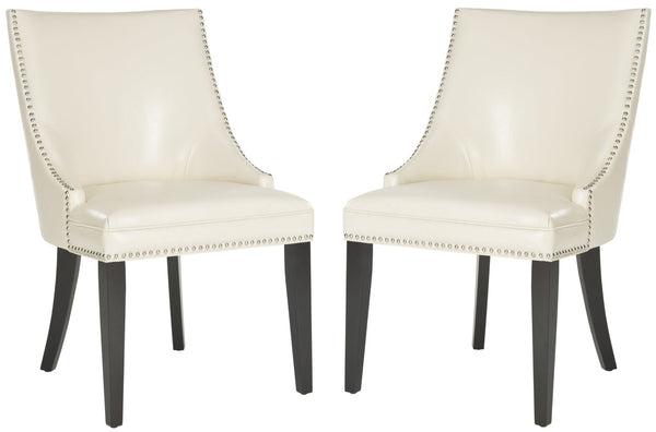 Safavieh AFTON Side Chairs - Elegant Upholstered Dining Seating with Nailhead Trim & Espresso Birch Legs Flat Cream MCR4715D-SET2
