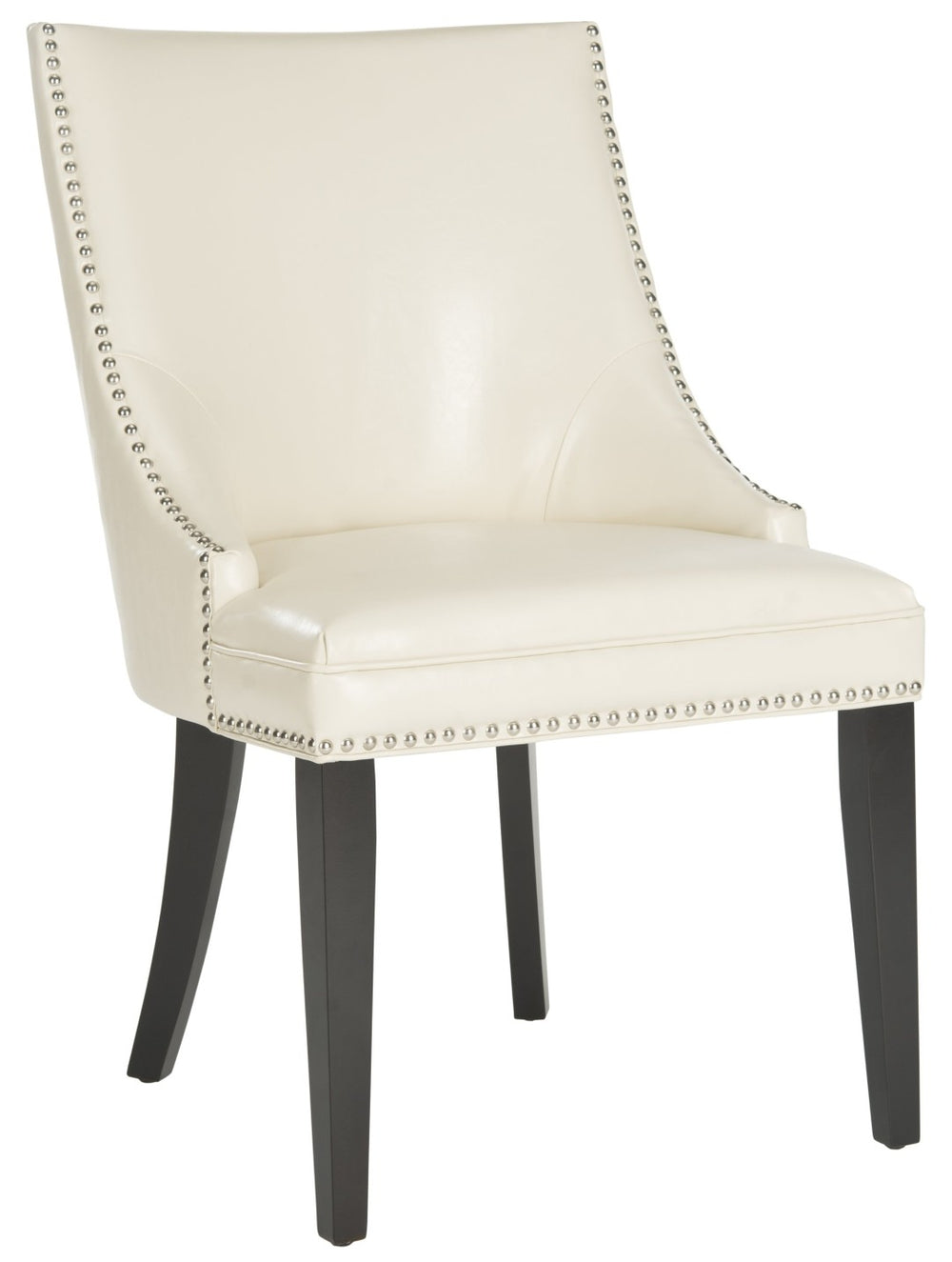 Safavieh AFTON Side Chairs - Elegant Upholstered Dining Seating with Nailhead Trim & Espresso Birch Legs Flat Cream MCR4715D-SET2