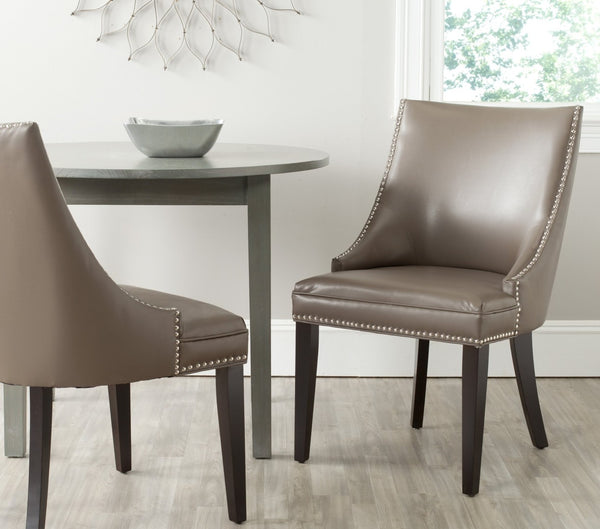 Safavieh AFTON Side Chairs - Elegant Upholstered Dining Seating with Nailhead Trim & Espresso Birch Legs Clay MCR4715F-SET2