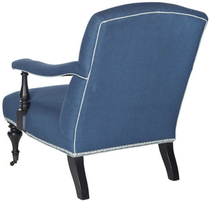 Safavieh Devona Arm Chair - Elegant English Design With Silver Nail Heads And Curved Birchwood Supports Steel Blue MCR4731A