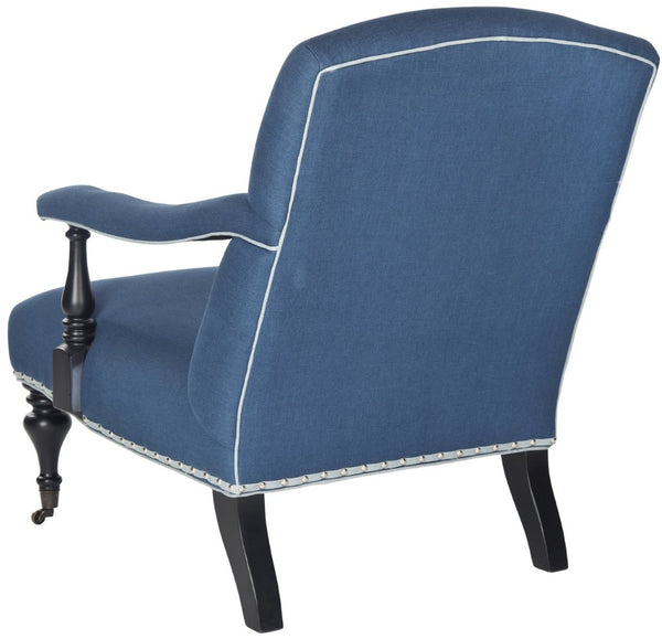 Safavieh Devona Arm Chair - Elegant English Design With Silver Nail Heads And Curved Birchwood Supports Steel Blue MCR4731A