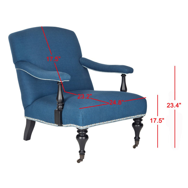 Safavieh Devona Arm Chair - Elegant English Design With Silver Nail Heads And Curved Birchwood Supports Steel Blue MCR4731A