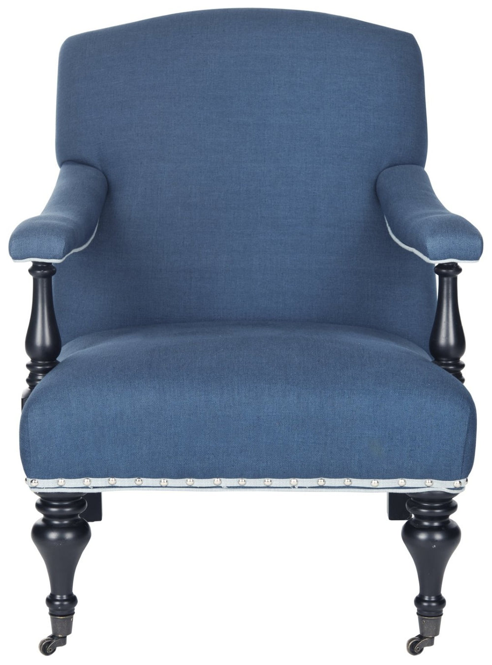 Safavieh Devona Arm Chair - Elegant English Design With Silver Nail Heads And Curved Birchwood Supports Steel Blue MCR4731A