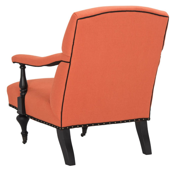 Safavieh Devona Arm Chair - 17Th Century Inspired Design With Polished Brass Nailheads & Orange Upholstery MCR4731E