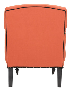 Safavieh Devona Arm Chair - 17Th Century Inspired Design With Polished Brass Nailheads & Orange Upholstery MCR4731E