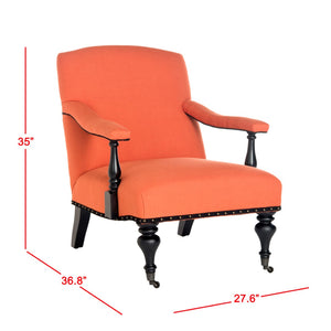 Safavieh Devona Arm Chair - 17Th Century Inspired Design With Polished Brass Nailheads & Orange Upholstery MCR4731E