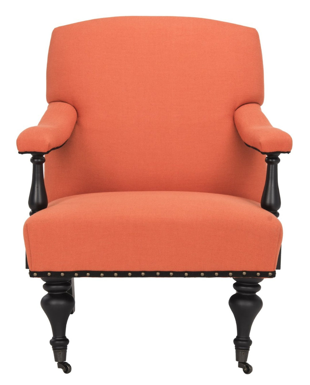 Safavieh Devona Arm Chair - 17Th Century Inspired Design With Polished Brass Nailheads & Orange Upholstery MCR4731E