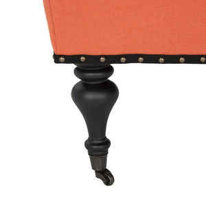 Safavieh Devona Arm Chair - 17Th Century Inspired Design With Polished Brass Nailheads & Orange Upholstery MCR4731E