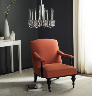 Safavieh Devona Arm Chair - 17Th Century Inspired Design With Polished Brass Nailheads & Orange Upholstery MCR4731E