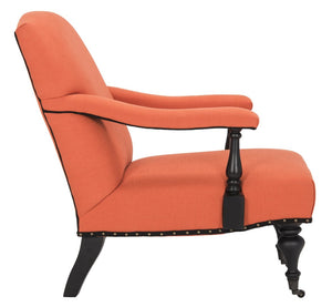 Safavieh Devona Arm Chair - 17Th Century Inspired Design With Polished Brass Nailheads & Orange Upholstery MCR4731E