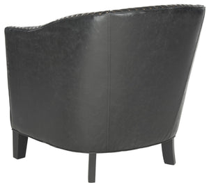 Safavieh Evander Club Chair - Elegant Antique Black Pu Leather With Brass Nail Heads For Modern Comfort MCR4732A