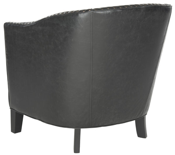 Safavieh Evander Club Chair - Elegant Antique Black Pu Leather With Brass Nail Heads For Modern Comfort MCR4732A