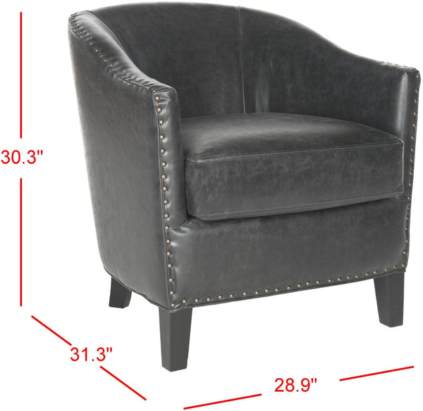 Safavieh Evander Club Chair - Elegant Antique Black Pu Leather With Brass Nail Heads For Modern Comfort MCR4732A