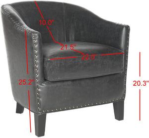 Safavieh Evander Club Chair - Elegant Antique Black Pu Leather With Brass Nail Heads For Modern Comfort MCR4732A