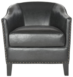 Safavieh Evander Club Chair - Elegant Antique Black Pu Leather With Brass Nail Heads For Modern Comfort MCR4732A