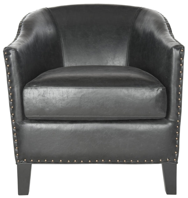 Safavieh Evander Club Chair - Elegant Antique Black Pu Leather With Brass Nail Heads For Modern Comfort MCR4732A