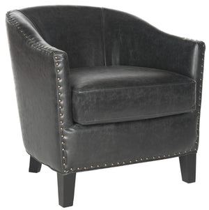 Safavieh Evander Club Chair - Elegant Antique Black Pu Leather With Brass Nail Heads For Modern Comfort MCR4732A