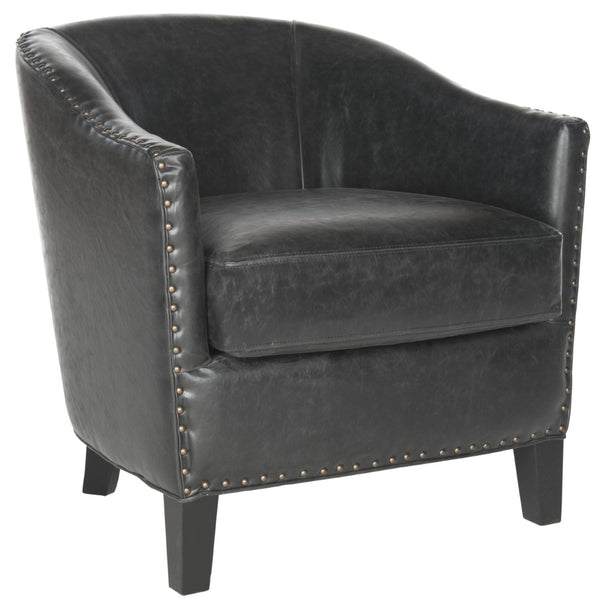 Safavieh Evander Club Chair - Elegant Antique Black Pu Leather With Brass Nail Heads For Modern Comfort MCR4732A