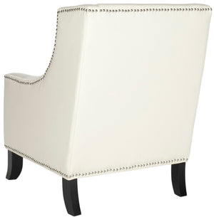 Safavieh Daniel Club Chair - Antique White Pu Leather With Silver Nail Head Trim For Modern Elegance MCR4733B