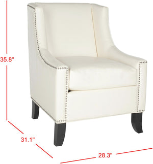 Safavieh Daniel Club Chair - Antique White Pu Leather With Silver Nail Head Trim For Modern Elegance MCR4733B