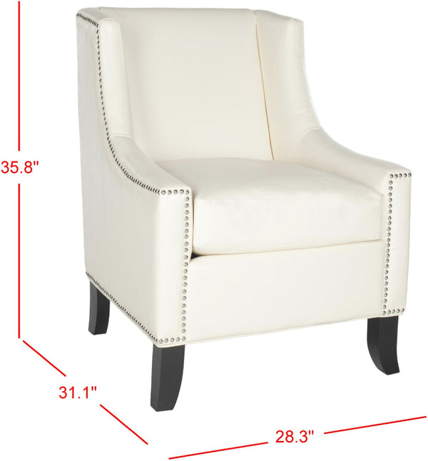 Safavieh Daniel Club Chair - Antique White Pu Leather With Silver Nail Head Trim For Modern Elegance MCR4733B
