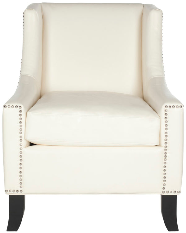 Safavieh Daniel Club Chair - Antique White Pu Leather With Silver Nail Head Trim For Modern Elegance MCR4733B