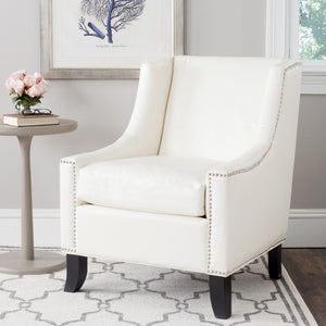 Safavieh Daniel Club Chair - Antique White Pu Leather With Silver Nail Head Trim For Modern Elegance MCR4733B