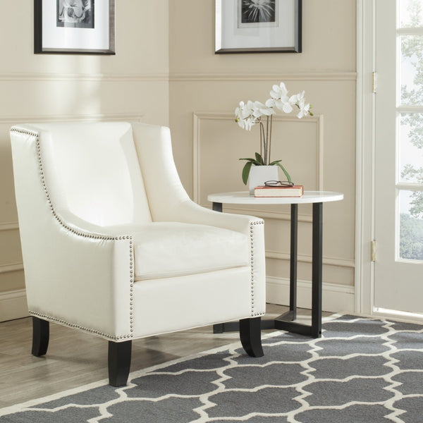 Safavieh Daniel Club Chair - Antique White Pu Leather With Silver Nail Head Trim For Modern Elegance MCR4733B
