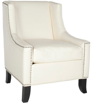 Safavieh Daniel Club Chair - Antique White Pu Leather With Silver Nail Head Trim For Modern Elegance MCR4733B