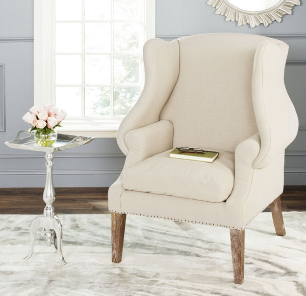 Safavieh Kameron Club Chair - Elegant Wingback Design With Black Nail Head Trim For Timeless Comfort True Taupe MCR4734A
